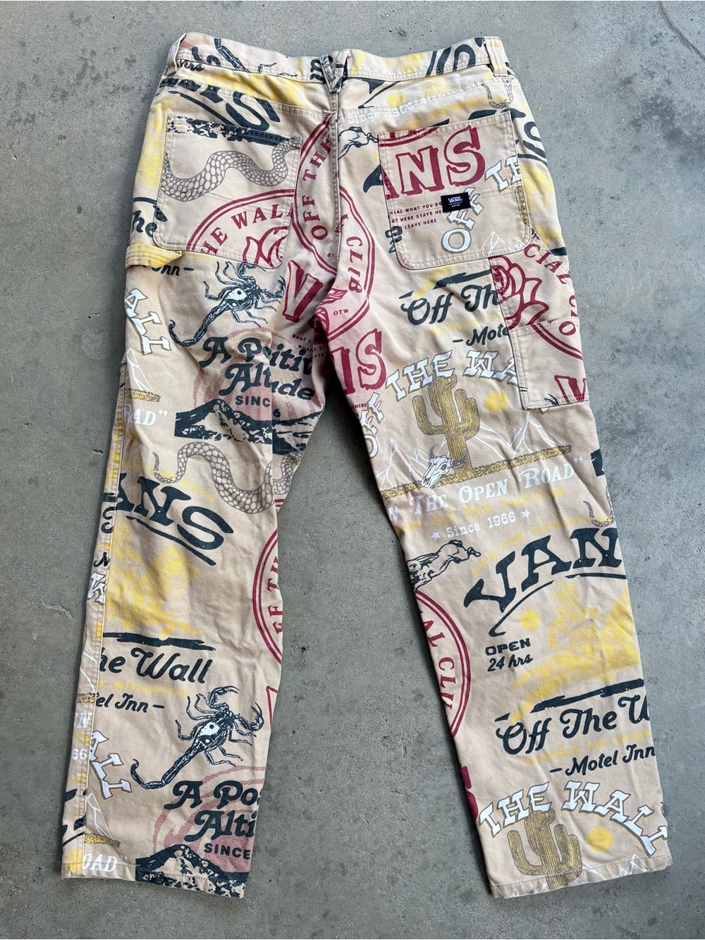 Vans Drill Chore Carpenter Pants Men's 36 All Over Print Tan Loose Fit - Picture 2 of 10